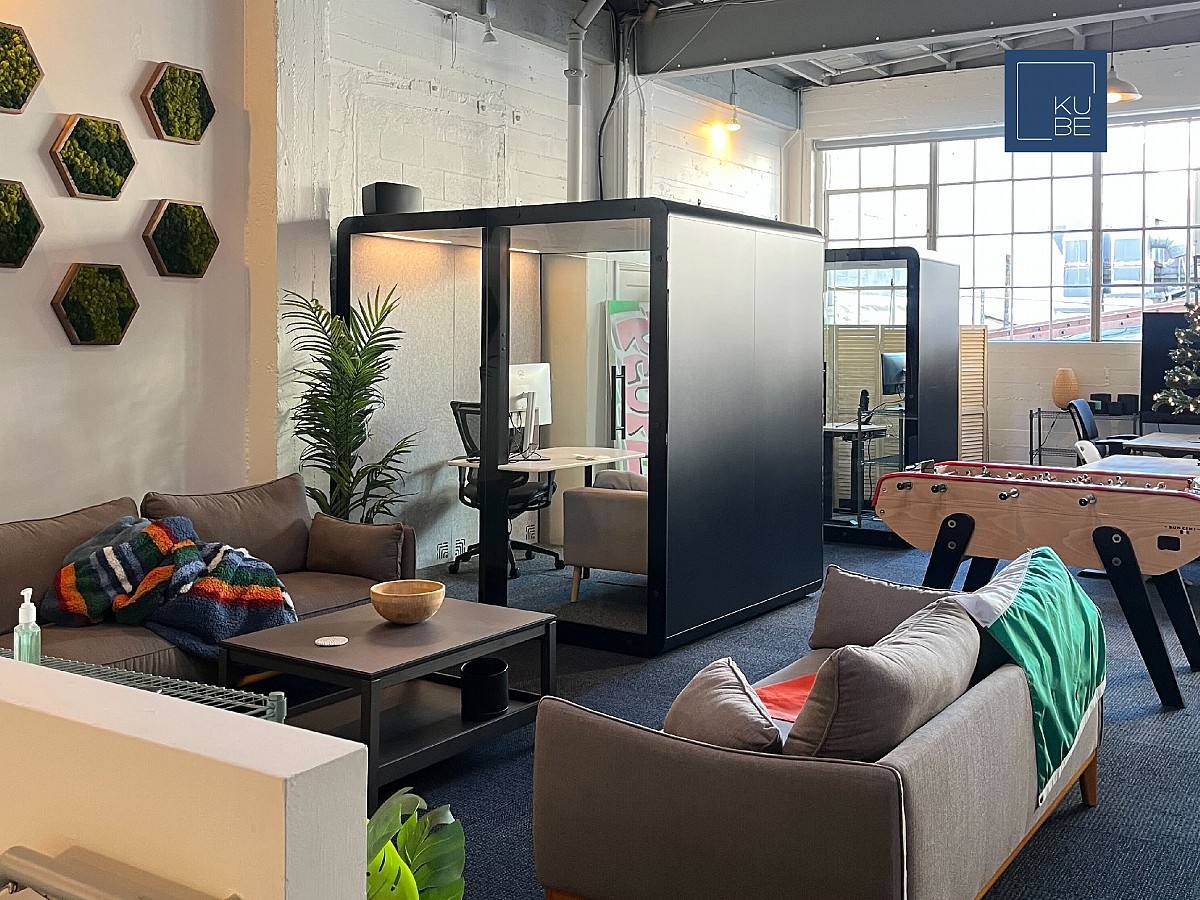 Kubebooth pods in an office setting.